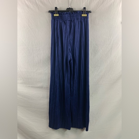 Navy Blue Pleated Paperbag Waist Wide Leg Pants - Picture 7 of 7